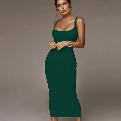 Metal Decorative Strap Dress - Fashionable Solid Color