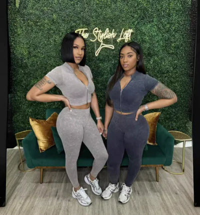 Sexy V-Neck Crop Top and Sweatpants Set