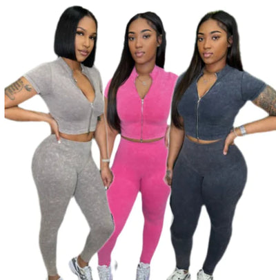 Sexy V-Neck Crop Top and Sweatpants Set