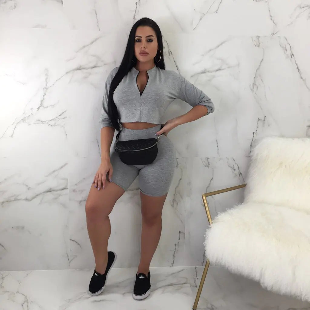 Sexy V-Neck Crop Top and Sweatpants Set